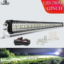 42 Inch Straight Led Work Light Bar Flood Spot Offroad 12V 24V /w wire Harness