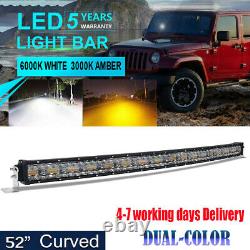 50Inch 3132W Led Work Light Bar Combo Offroad Boat Amber& White 2-Color Curved