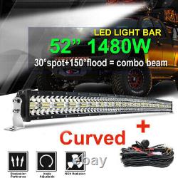 52inch Tri-Row Curved LED Work Light Bar Spot Flood Driving Offroad ATV UTE 4WD
