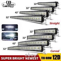 Curved Tri Row LED Light Bar Spot Flood Driving Offroad 52/50/42/32/22'' +wiring