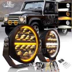 Pair 7 Inch Round off Road Spot Beam LED Driving Lights Dual Color DRL Truck