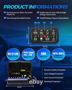 RGB 8 Gang ON/OFF Switch Panel Circuit Control Box LED Light Bar Marine Boat Car