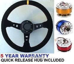 Suede Steering Wheel And Quick Release Snap Off Boss Kit Hub 350mm 13.7 Inch