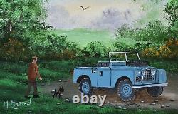 Mal Burton Peinture À L’huile Originale Off Out Avec Le Chien Dans Le Land Rover