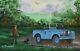 Mal Burton Peinture À L’huile Originale Off Out Avec Le Chien Dans Le Land Rover